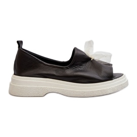 Zazoo 2939 Ženske kožne sandale s mašnom, crne crno