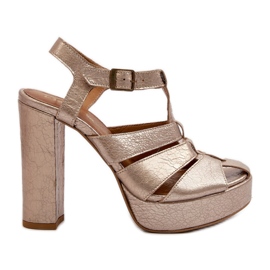 Ženske sandale na visoku petu Kožne Maciejka 06050-25 zlatne zlatni