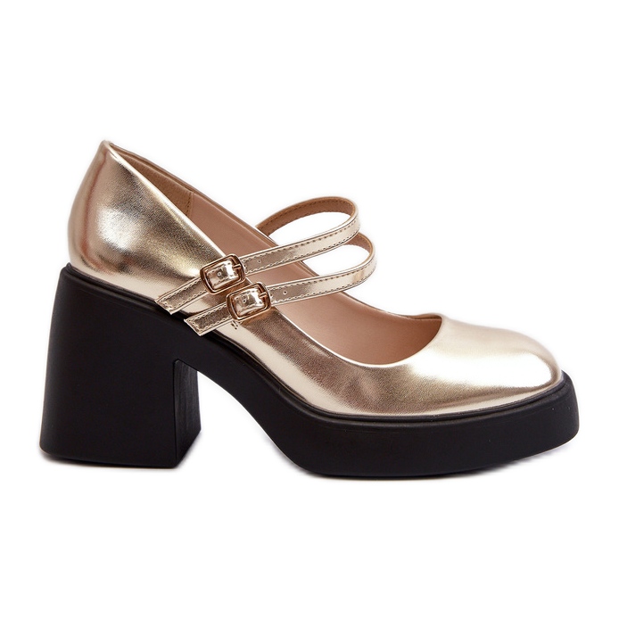 Cipele od eko kože s debelim potpeticama, zlatna Halmina