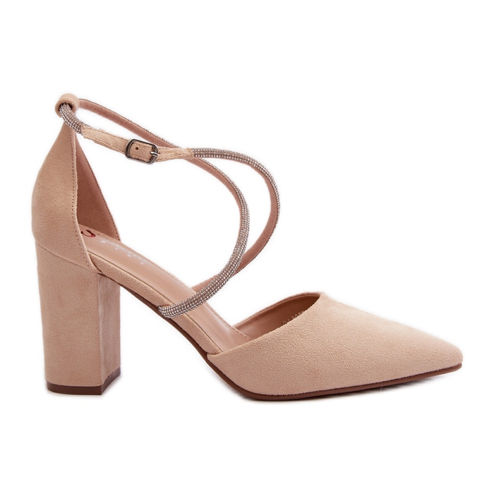 Cipele na visoku petu od eko brušene kože s bež Lagra cirkonima