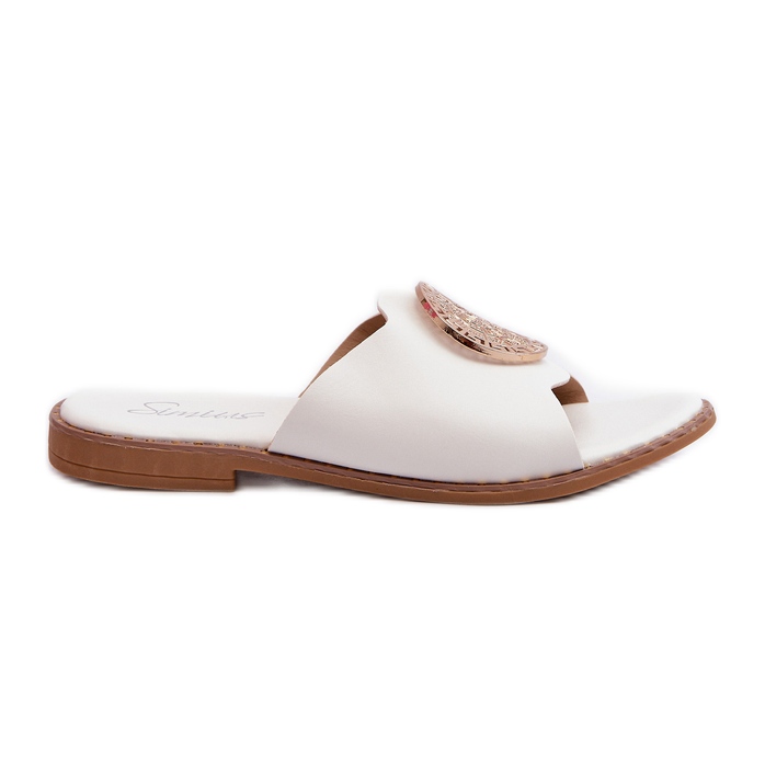 Ženske japanke na ravnu petu s ukrasom, bijela rivashea