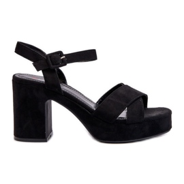 Ženske sandale od eko antilop kože s visokom petom i platformom, crne sakane boje crna