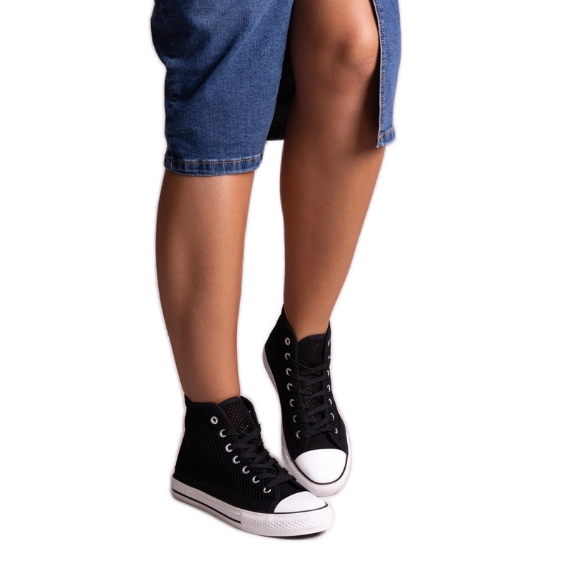 Bez marki Crne visoke ažur tenisice marke Shima crno