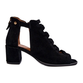 Ženske sandale na visoku petu od brušene kože Maciejka 06456-01 crne crna