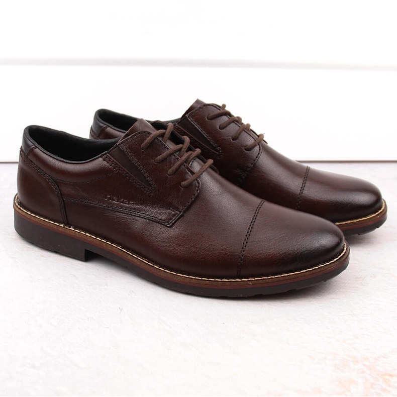 Kožne udobne muške cipele s gumicom, smeđe, Rieker 15320-25 smeđa