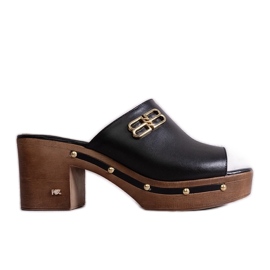 Crne KARINO kožne mule na visoku petu crna