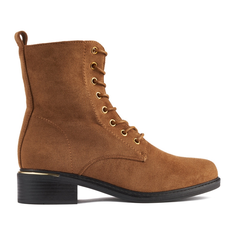 Smeđe ženske gležnjače na vezanje i nisku petu smeđa