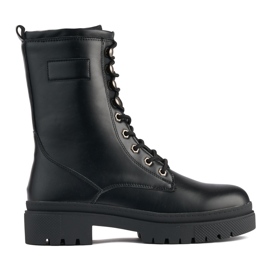 Crne ženske radničke čizme na vezanje crna