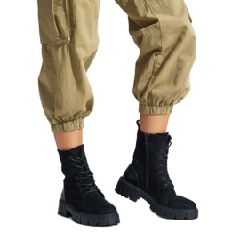 Crne ženske radničke čizme na vezanje crna