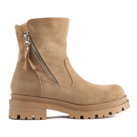 Tamno bež ženske gležnjače s ukrasnim patentnim zatvaračem