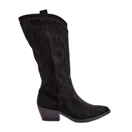 Ženske kaubojske čizme na nisku petu od eko antilop crne ligelije crna