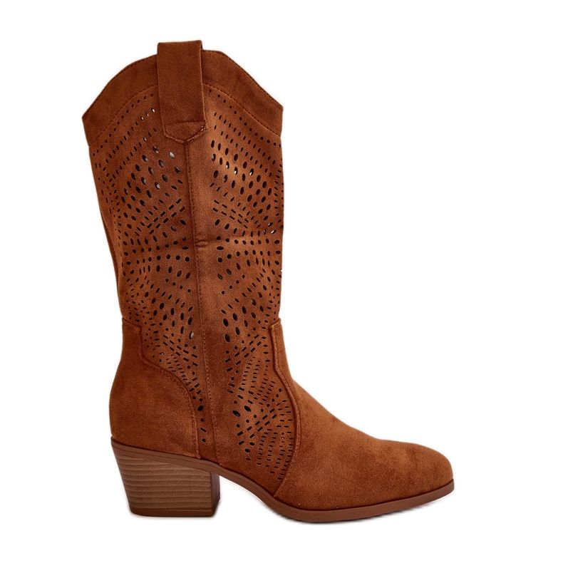 Ažurirane ženske kaubojske čizme s Camel Iceda visokim petama smeđa