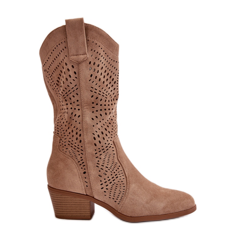 Ažurirane ženske kaubojske čizme na visoku petu, smeđe Iceda smeđa