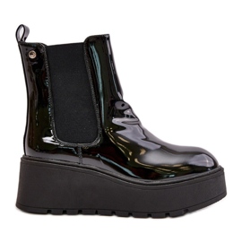 Lakirane ženske čizme na platformu i klin izolirane crne Wloedia crna