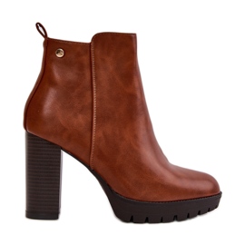 Ženske izolirane čizme na visoku petu, kopčaju se patentnim zatvaračem, Camel Bioria smeđa