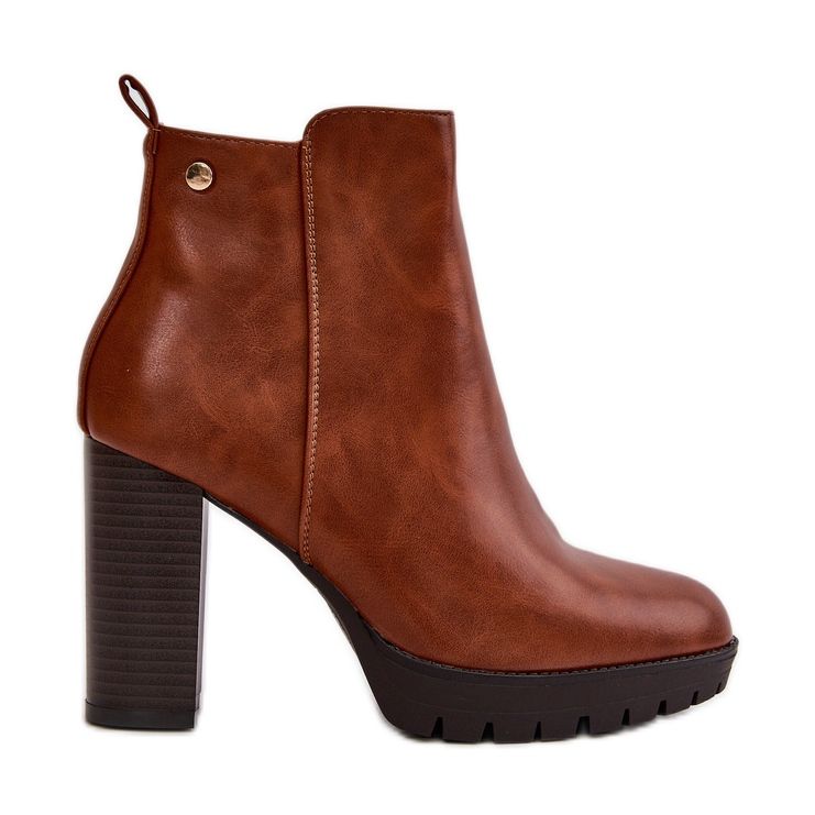 Ženske izolirane čizme na visoku petu, kopčaju se patentnim zatvaračem, Camel Bioria smeđa