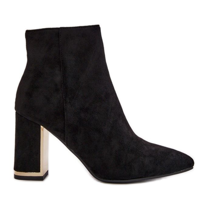 Ženske gležnjače na visoku petu, kopčaju se patentnim zatvaračem, izolirane, eko antilop, crni Mevair crno