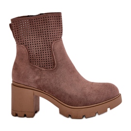 Jezzi Ženske gležnjače na visoku petu, kopčanje patentnim zatvaračem, eko antilop smeđa Rashmi