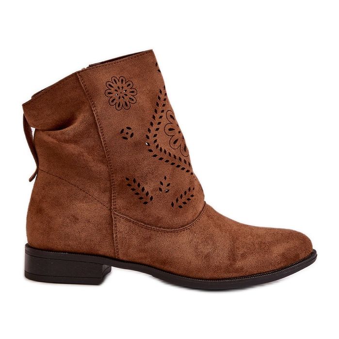 Jezzi Ženske otvorene niske čizme koje se kopčaju patentnim zatvaračem, smeđe Irinette smeđa