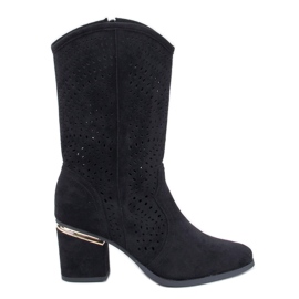 Lange Crne ažurne čizme s visokom petom crna