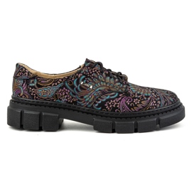 Olivier Ženske kožne cipele sa debelim đonom, cvjetići 1134, tirkiz višebojan