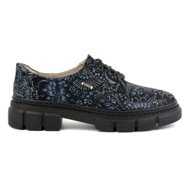 Olivier Ženske kožne cipele sa debelim đonom, cvjetići 1134, plave boje višebojan