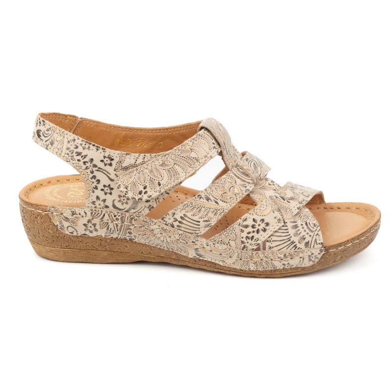 Olivier Ženske sandale na čičak, model 0853, smeđe boje sa cvjetnim motivom smeđa