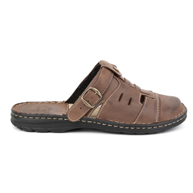 Olivier Klasične muške kožne japanke s remenom za petu 0045 smeđe smeđa