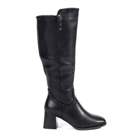 Crne čizme s visokom petom od brušene kože crna