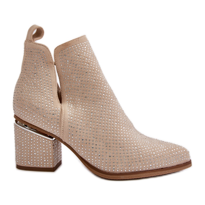 Ukrašene ženske čizme na visoku petu sa špicastim vrhovima, bež Fararia