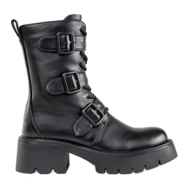 Ženske visoke crne radničke čizme sa kopčama crna