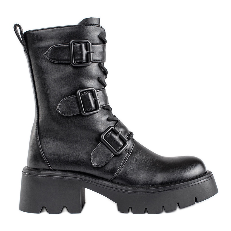 Ženske visoke crne radničke čizme sa kopčama crno