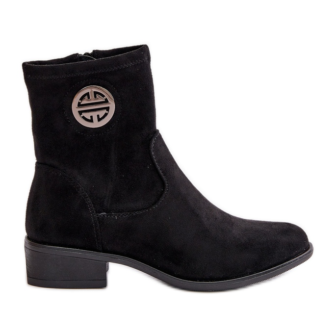 Ženske gležnjače na patentni zatvarač s ukrasnim detaljem, Eco Suede, crna Lerioria crno