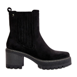 Ženske čizme na visoku petu od eko antilop kože, tople crne nevitice crna