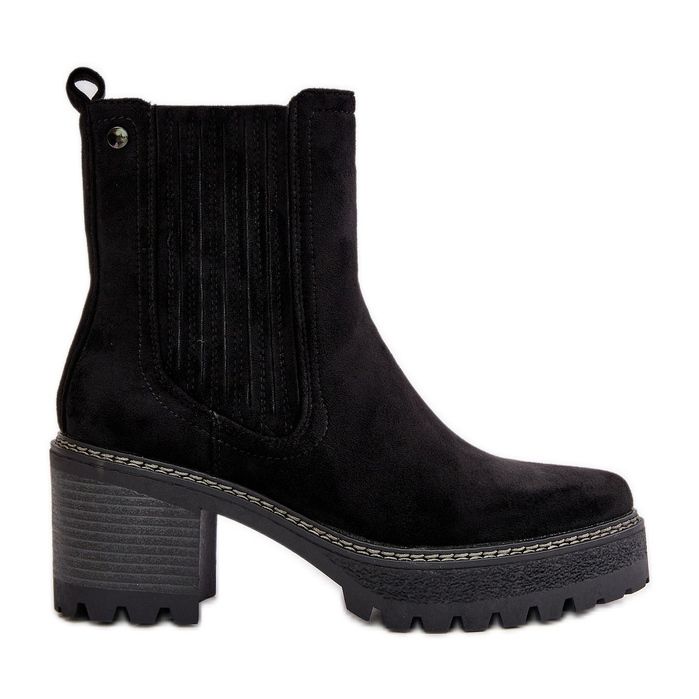 Ženske čizme na visoku petu od eko antilop kože, tople crne nevitice crno