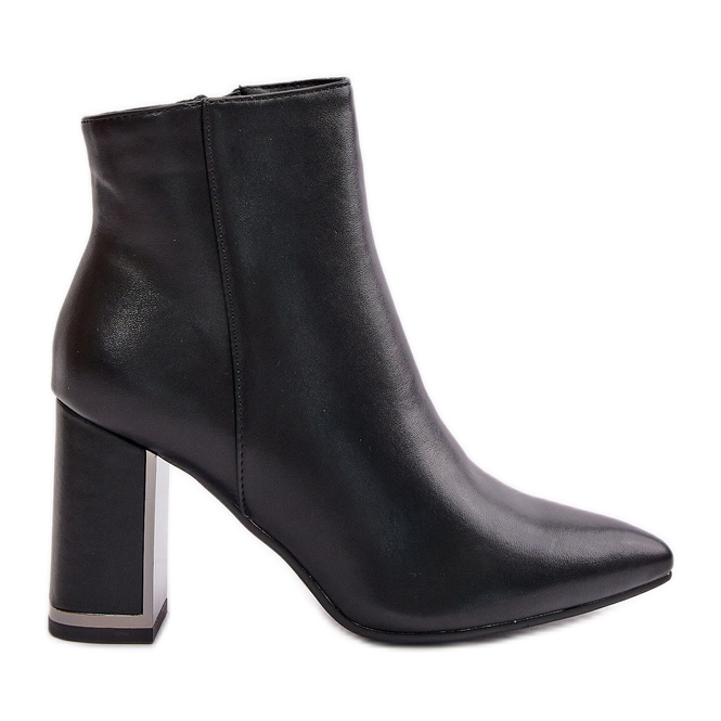 Ženske gležnjače na visoku petu, kopčanje patentnim zatvaračem, izolirana eko koža, crni Mevair crno