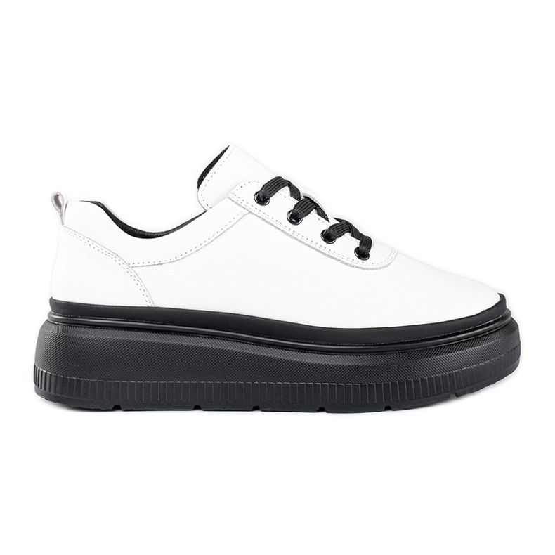 Kožne bijele cipele na crnu platformu bijela