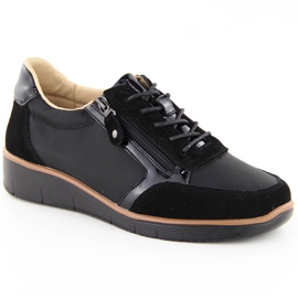 Ženske kožne cipele na wedges, crne, Vinceza 88001 crna