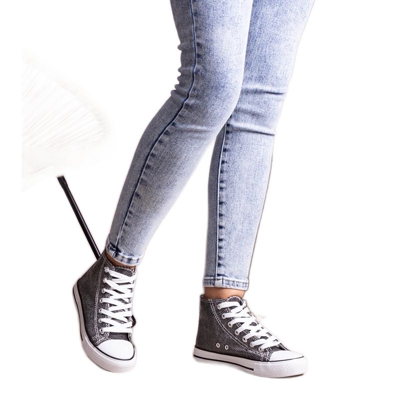 Sjajne crne visoke tenisice Ranifali crno