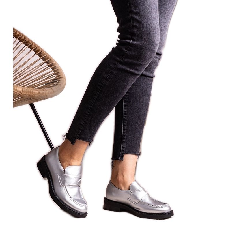 Srebrne elegantne Élodie mokasinke srebro