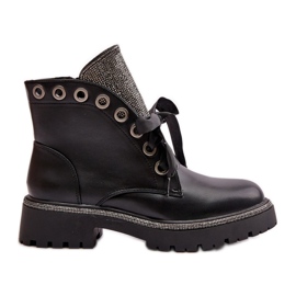 Ukrašene ženske tople gležnjače od eko kože crne Rilatha crna