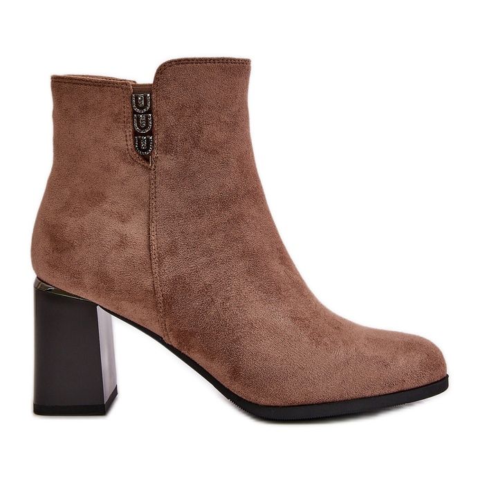 Ženske čizme od izolirane eko antilop kože na visoku petu, kopčanje patentnim zatvaračem, smeđe Erillia bež