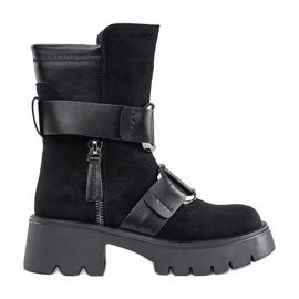 Goodin Crne ženske gležnjače od brušene kože s kopčama crna