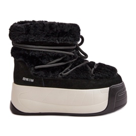 Big Star Ženske kožne čizme za snijeg na debelom potplatu s krznenom velikom zvijezdom OO274A206 crne crna