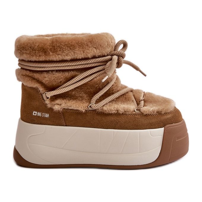 Big Star Ženske kožne čizme za snijeg na debelom potplatu s krznenom velikom zvijezdom OO274A207 Smeđe bež