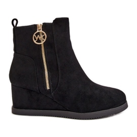 Izolirane čizme na klin s ukrasnim patentnim zatvaračem, Eco Suede, Black Leretha crna