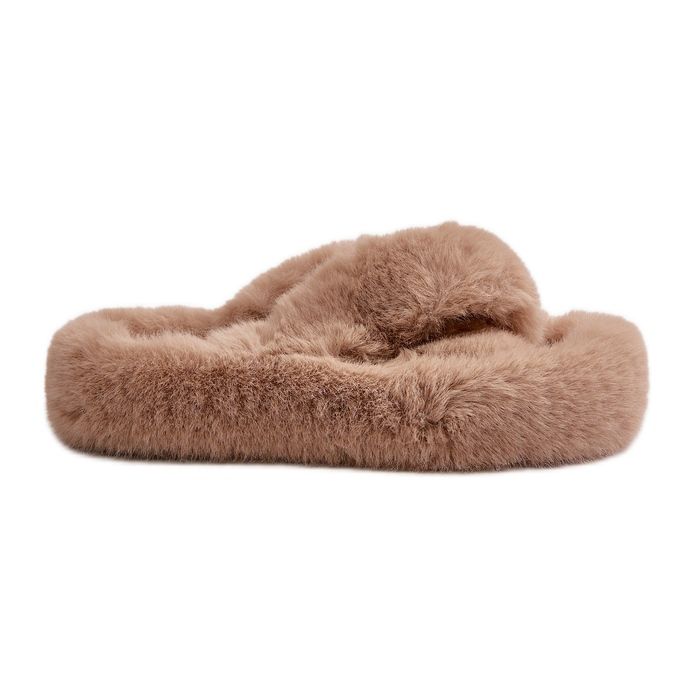Ženske krznene papuče s debelim potplatom, Lavitera bež boje