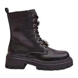 Ženske radničke čizme od eko kože s iglama, crne Kristine crna