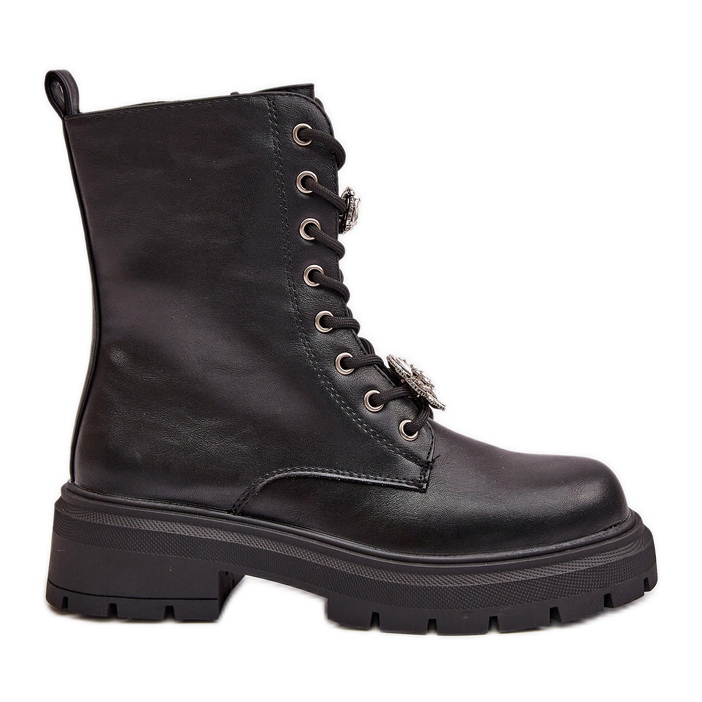 Ženske radničke čizme od eko kože s iglama, crne Kristine crno