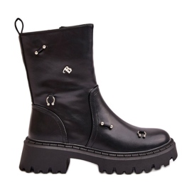 Ženske gležnjače od eko kože s patentnim zatvaračem i ukrasnim detaljima, crna Reritha